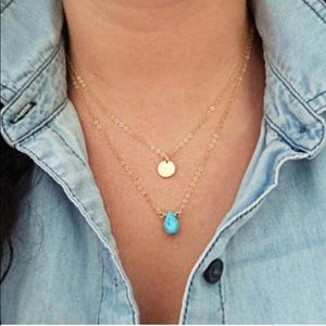 Anthro Dainty BOHO Gold Turquoise Layered Necklace